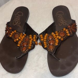 Carlos Brown Beaded Sandals